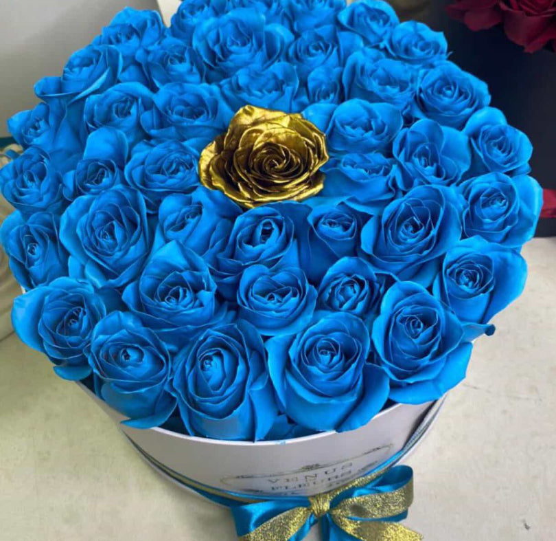 Blue roses in box