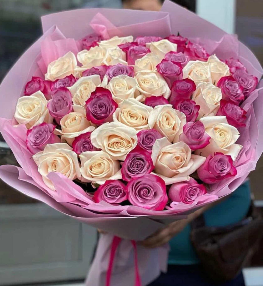 White and pink roses