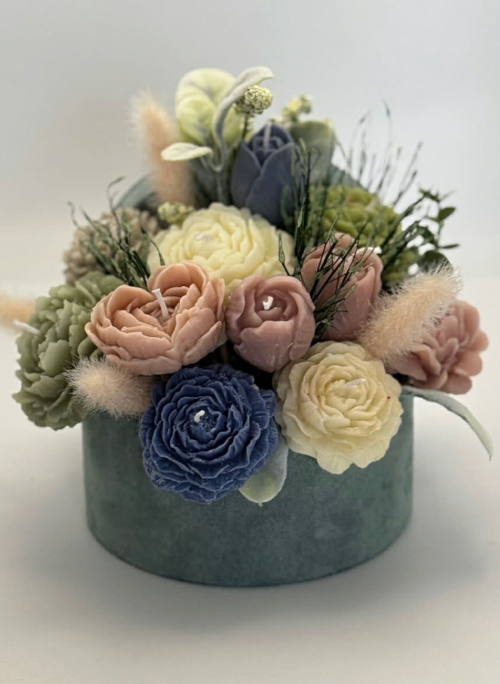 Handmade candle roses pink blue